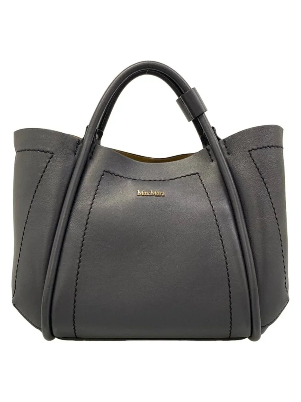 Max Mara Tote Bag Extra Small Leather Marine Dark Gray